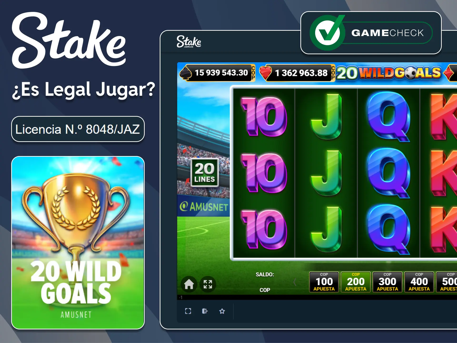 Asegúrate de la legalidad de Stake al jugar a 20 Wild Goals.