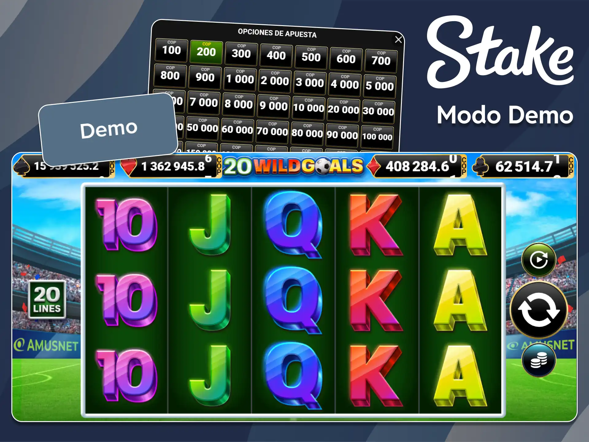 Utiliza el modo demo de 20 Wild Goals para poner a prueba tus habilidades en Stake.