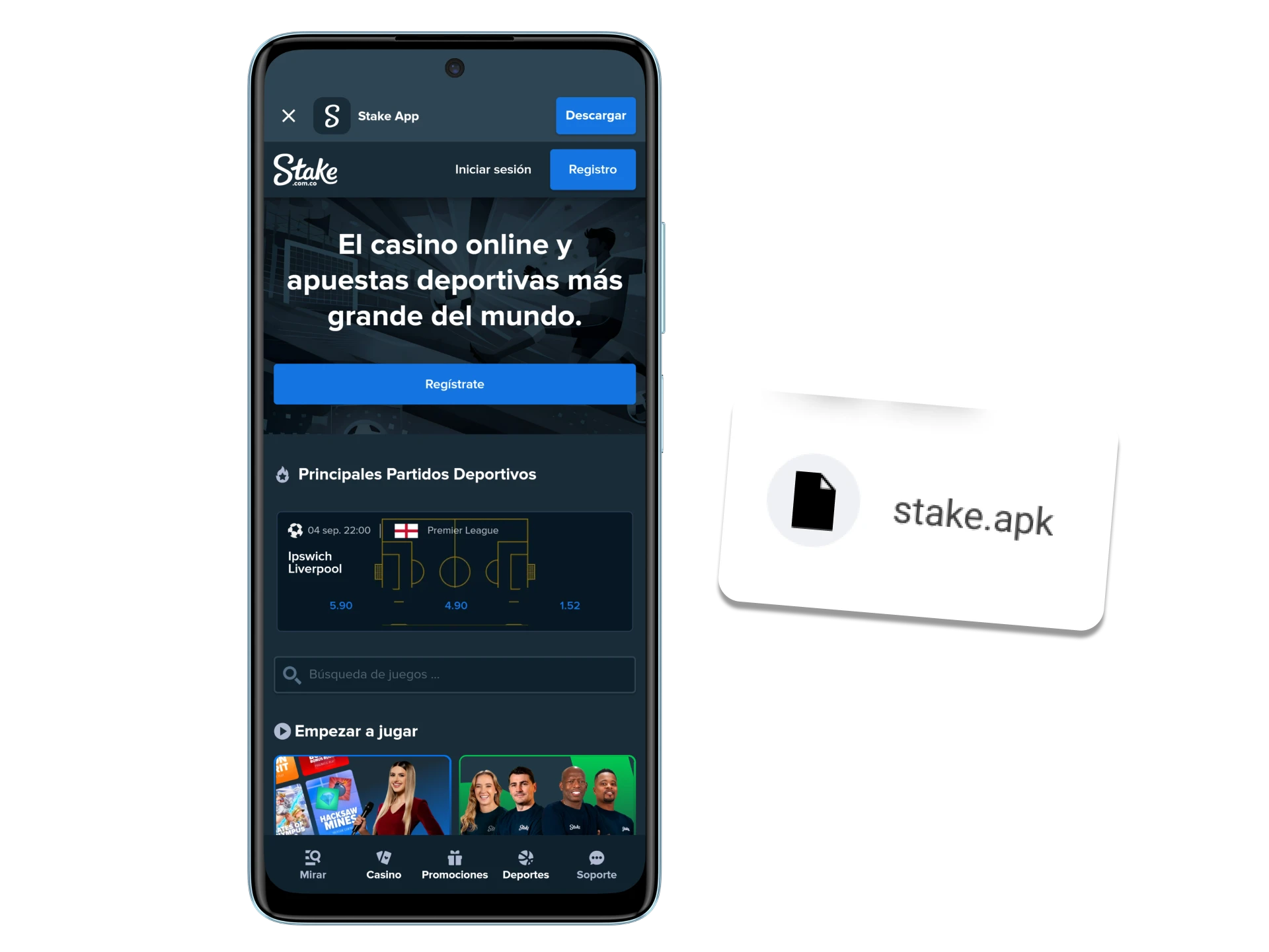 Instala la aplicación oficial de Stake para Android.