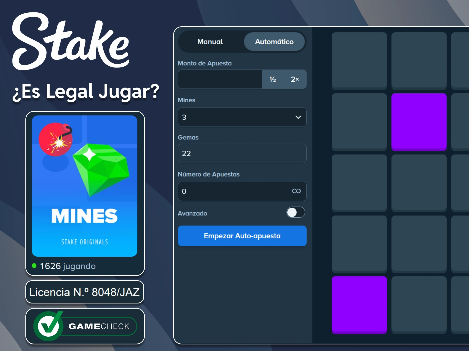 Stake garantiza la legalidad para que puedas jugar a Mines sin problemas.