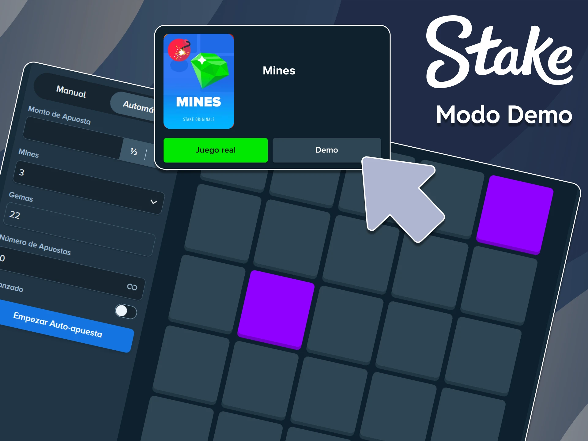 Stake ofrece el modo demo para el juego Mines.