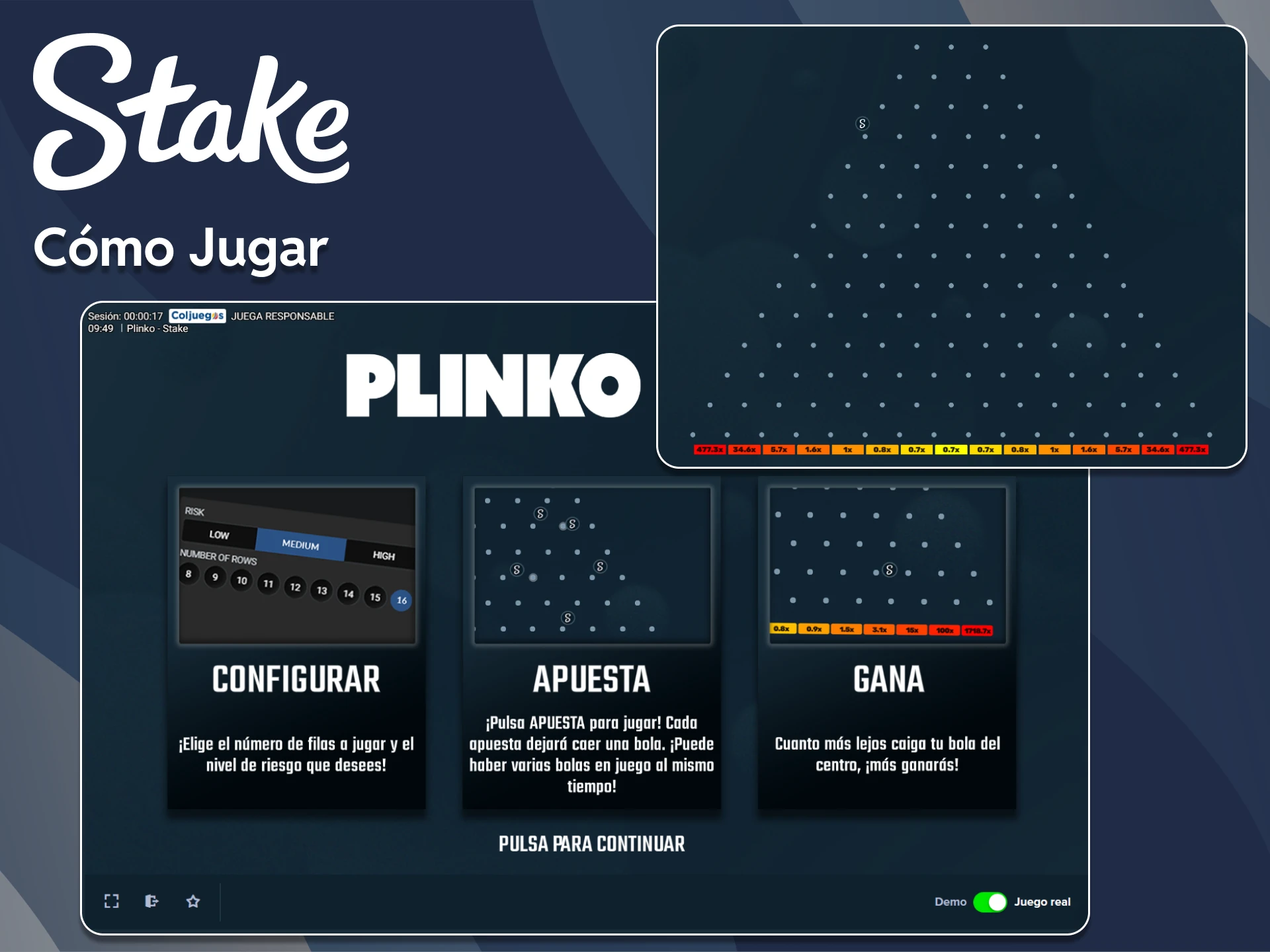 Juega a Plinko de acuerdo con las reglas disponibles en Stake.