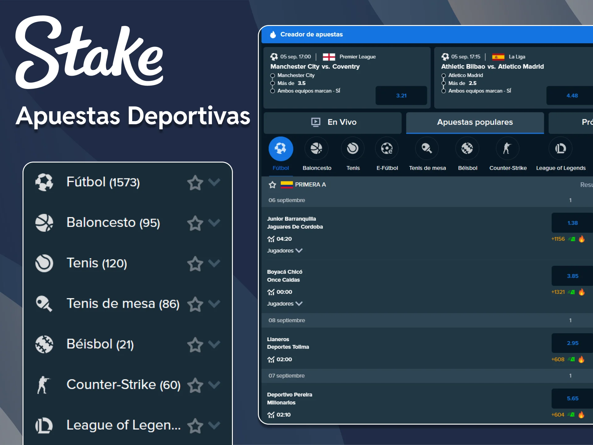 En Stake, es posible apostar en fútbol, ​​críquet, baloncesto y otros deportes.