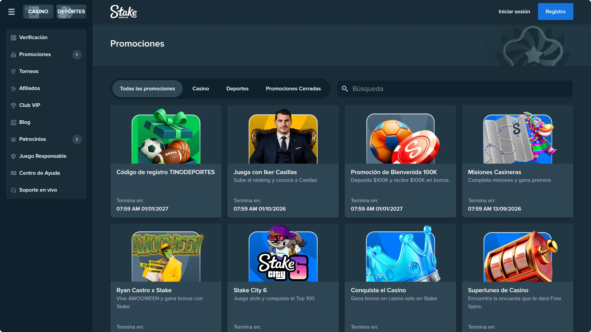 Elige un bono en el sitio web oficial de Stake.