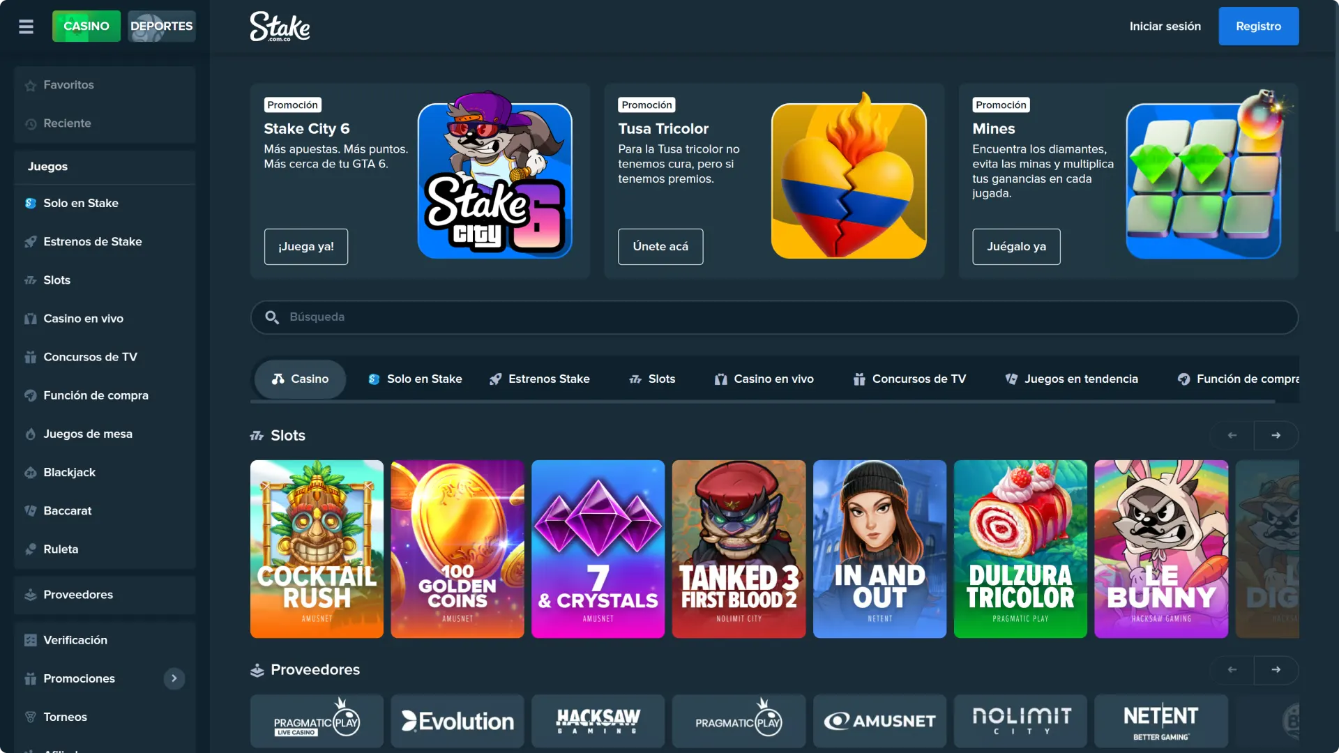 Gana a lo grande en la sección de casino de la plataforma Stake.