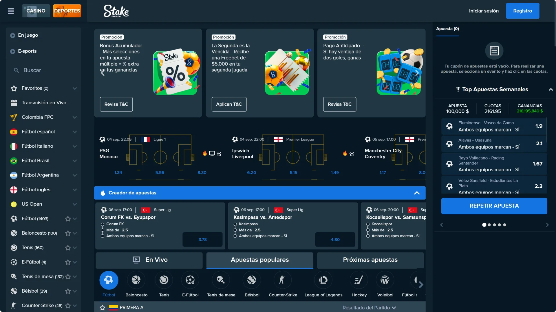 Consulta en el sitio web de Stake a qué deportes puedes apostar.