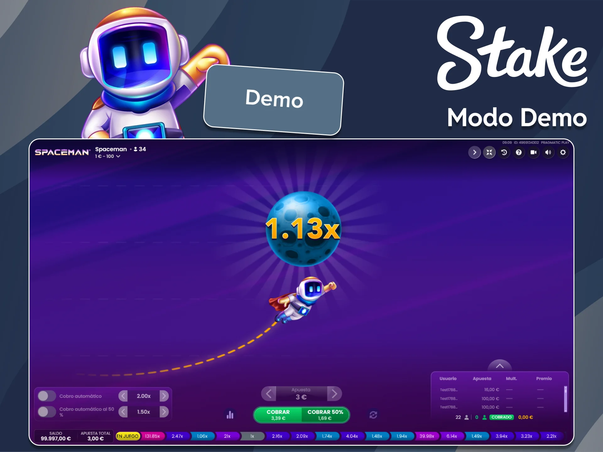 Elige el modo demo para el juego Spaceman en Stake.